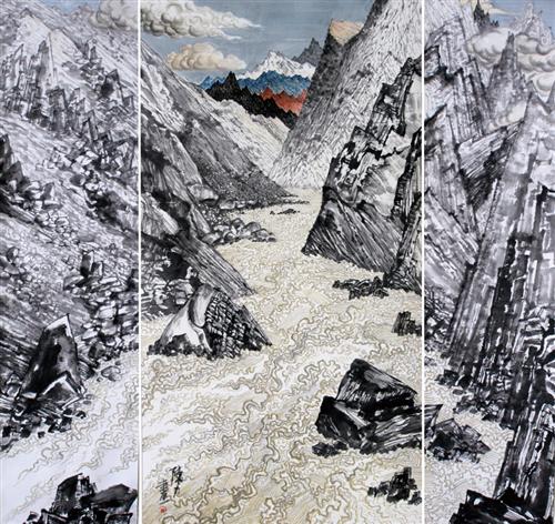 陈力-峡谷天堑涌金沙中国画190cm×190cm2014.jpg