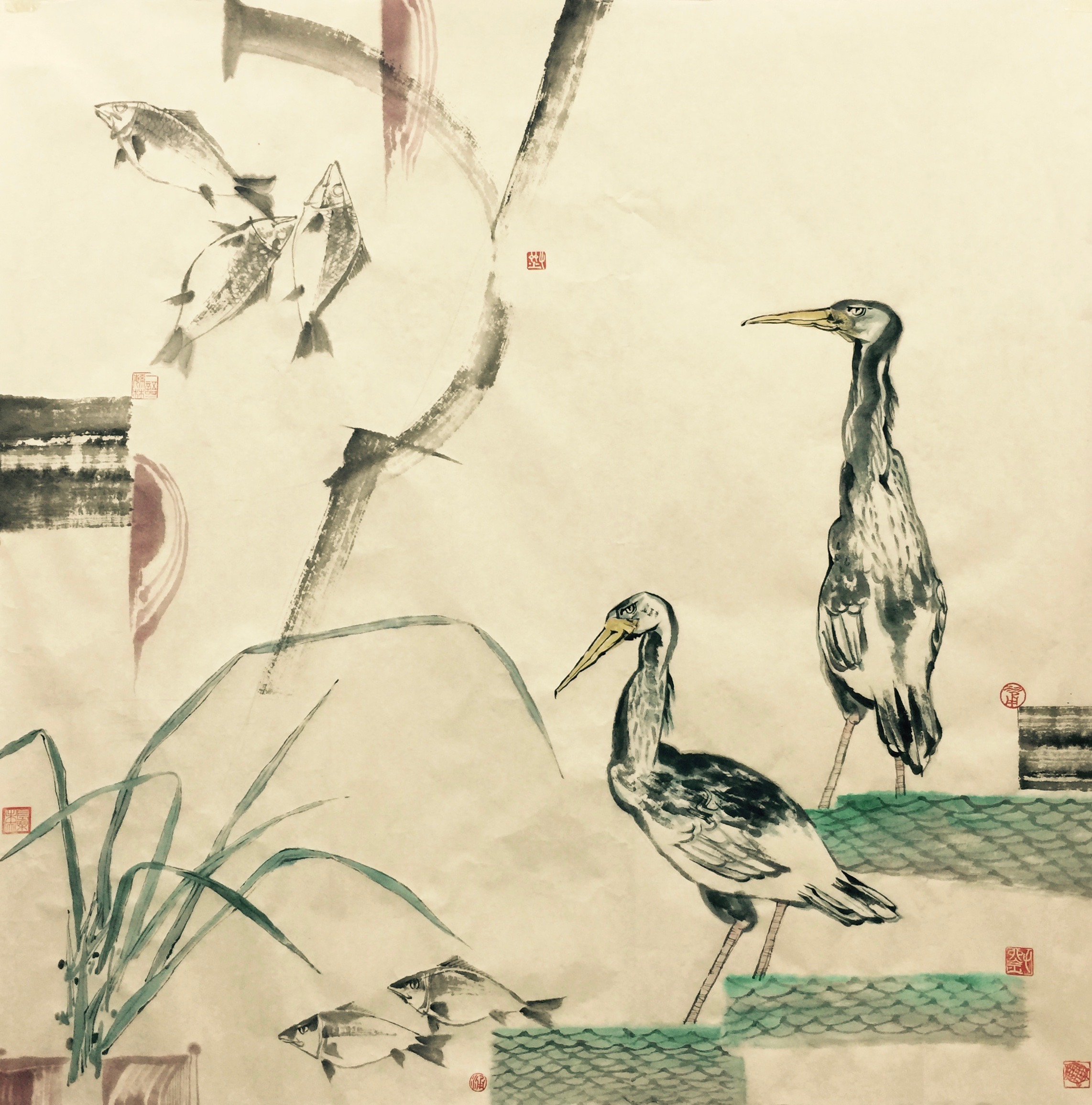 《苍鹭—3》现代水墨     x 123cm 2015