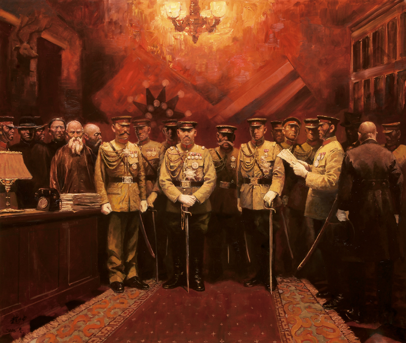 赵力中捍卫共和·唐继尧,蔡锷,李烈钧首义通电讨袁布面油画200cm×180